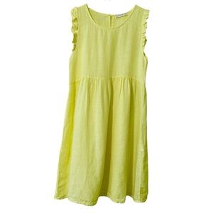 100% Linen Sunshine Yellow Ruffle Sleeve Size Small/Medium